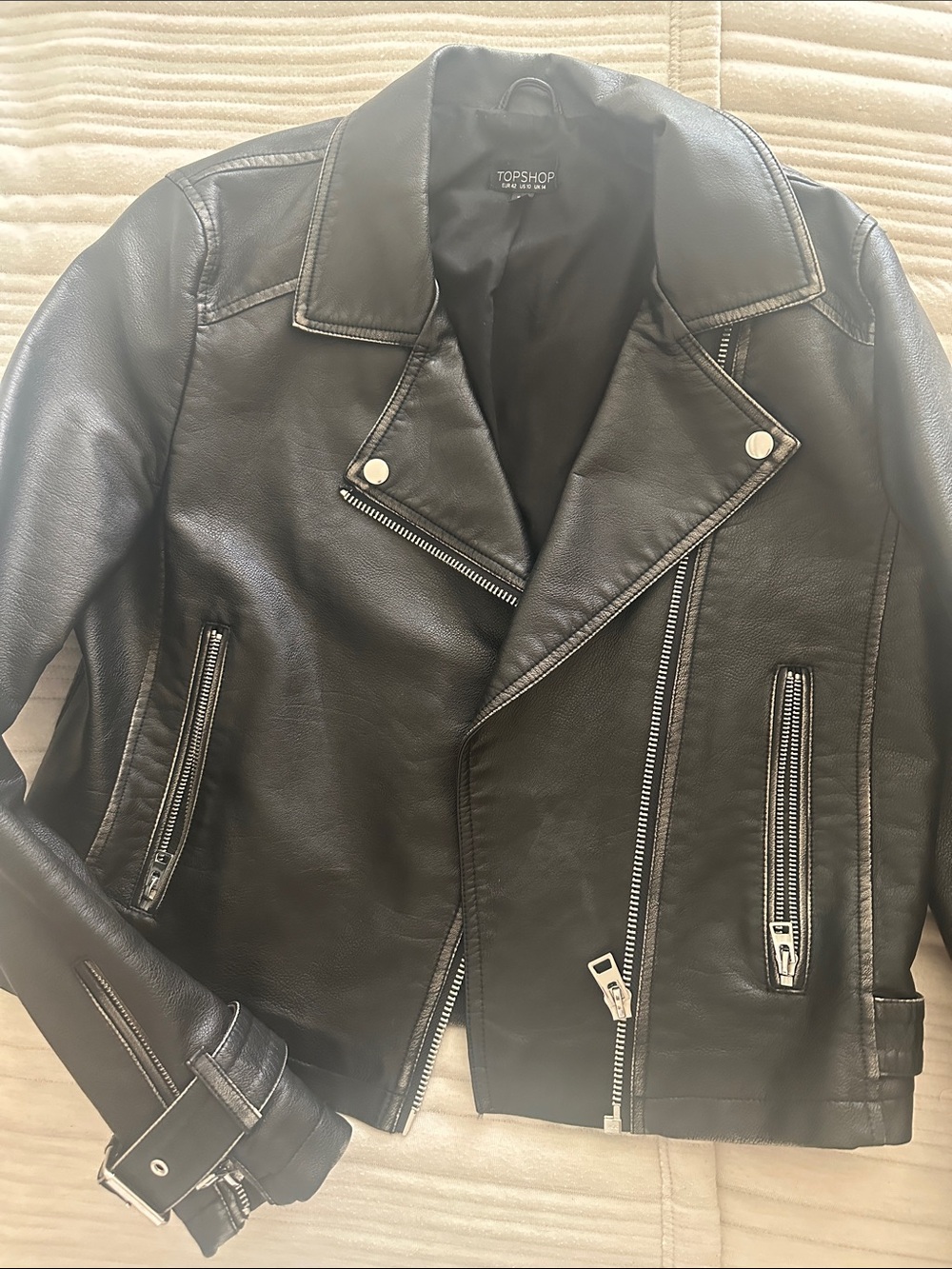 Topshop Black Faux Leather Asymmetrical Biker Jacket